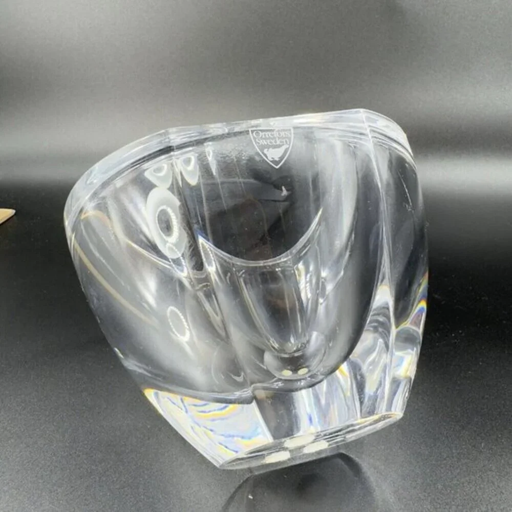 Orrefors Sweden Mirror Crystal Art Deco Bowl Dish Signed Clear Heavy Thick Glass